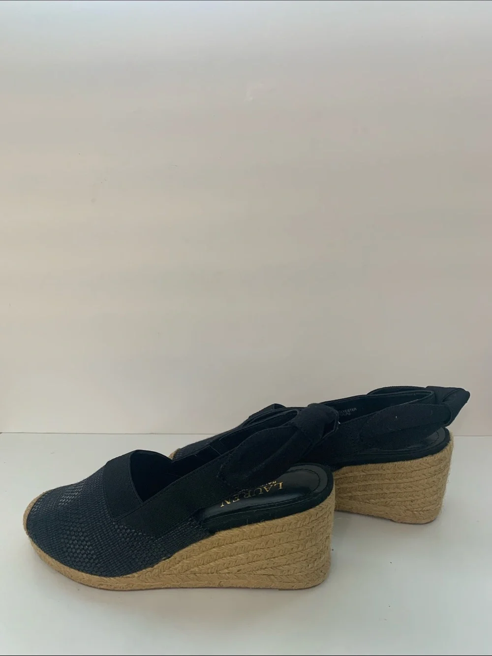 Lauren Ralph Lauren Black Woven Espadrille Slingback Wedges Size 7B